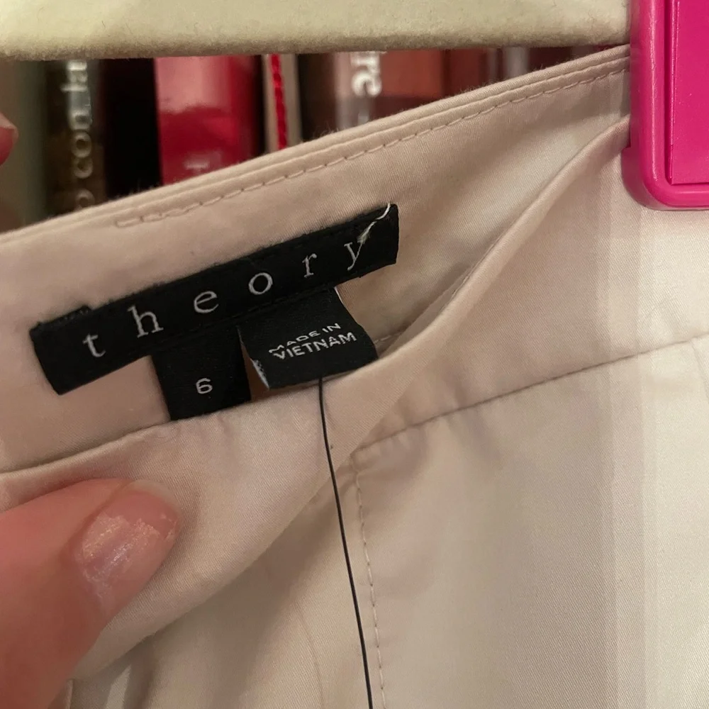 Theory Tan Pleated A-Line Work Skirt
